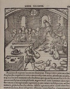 Glass blowing, from a Book of Trades by German School