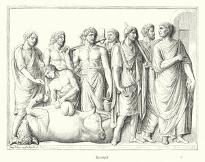 Haruspex studying the entrails of a animal sacrificed in ancient Rome by German School