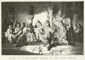 Henry III Places Bishop Suidger on the Papal Throne by German School