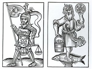 Hermensul or Irmensul (left) and Crodon (right) Idols of the Ancient Saxons, after a Woodcut in the Annales Circuli Westphaliae by Herman Stangefol, Published 1656