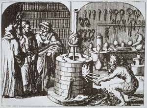 Hermetic Philosophers and an Alchemist, from Museum Hermeticum by Michael Majer, illustrated in a history of magic published late 19th century by German School
