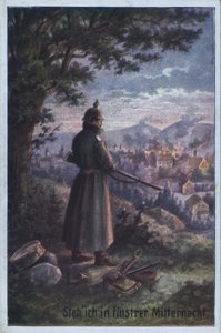 I Stand in the Midnight Darkness: German Soldier on Guard Duty Watching Over a Village