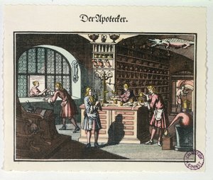 Interior of an Apothecary, c.1700 by German School