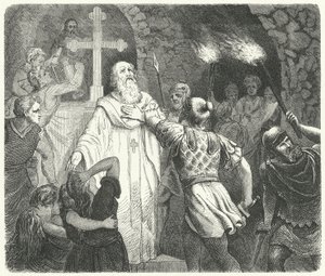Interruption of a Christian service in the Roman catacombs by German School