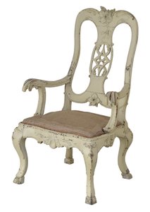 Ivory painted armchair of generous size, carved in the manner of Johann Michael Hoppenhaupt