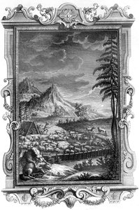 Jacob, the Faithful Shepherd, protecting his flock of sheep from the attack by wolves, 1731 by German School