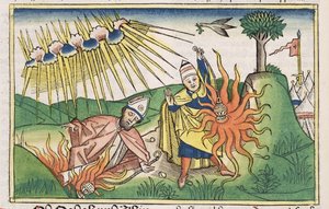 Leviticus 10:1-2 Nadab and Abihu offer unholy fire and die, from the Nuremberg Bible by German School