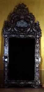 Looking glass, with House of Nassau coat of arms, engraved by Carl Sang