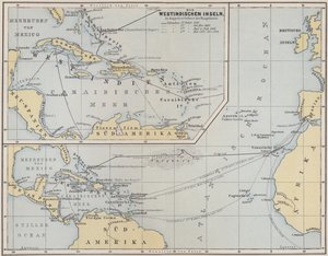 Map Showing the Voyages of Christopher Columbus, 1492-1504 by German School