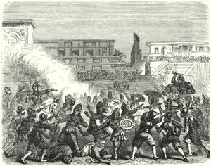 Massacre of Aztec warriors and nobles at Cholula by the Spanish conquistadors of Hernan Cortes by German School