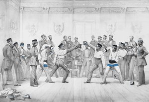 Mensuren or Student Members of the Duelling Society in Dresden in Their Blue, White and Black Uniform by German School