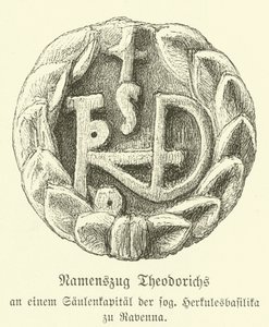 Monogram of Theoderic the Great, King of the Ostrogoths (engraving) by German School