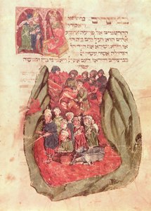 Moses leads the Children of Israel across the Red Sea from a Jewish Prayer Book, Hamburg, 1427 by German School