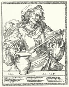 Old woman with a jug and spoon by German School