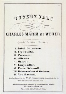 Page with presentation of overtures from various operas by Carl Maria von Weber by German School