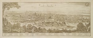Panoramic view of Paris in 1620, from Topographia Galliae by Martin Zeiller (1589-1661) published 1655 by German School