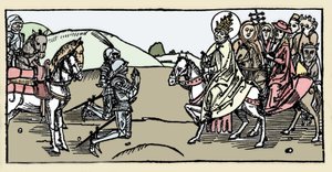 Pope Leon I meets Attila and the Arrete - Barbarian Invasions - Engraving from 