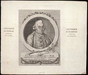 Portrait of Carl Philipp Emanuel Bach engraved by C. D. Krohn
