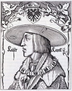 Portrait of Charles V young - engraving from a 16th century German print by German School