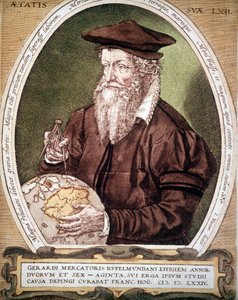 Portrait of Gerhard Kremer dit Gerardus Mercator (1512-1594). False title of the first edition of the Atlas
