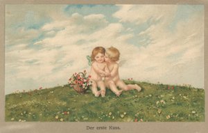 Putti Kissing by German School