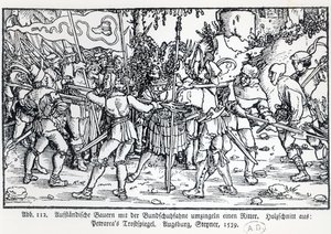 Rebel Peasants Surrounding a Knight, from an Illustration to Trostspiegel by Petrarch, 1539 by German School