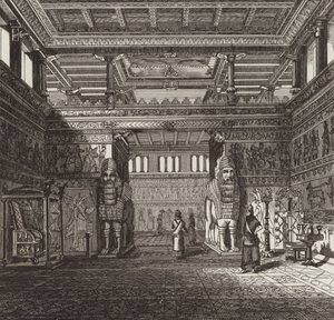 Reconstruction of the Hall of an Assyrian King (Illustration for Bilder-Atlas) by German School