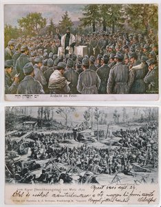 Religious services on the field of battle, German Jewish soldiers at prayer during the 1st World War, Yom Kippur service at Metz during the Franco-Prussian war of 1870