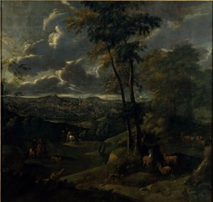 Rider in a Landscape with a Town by German School