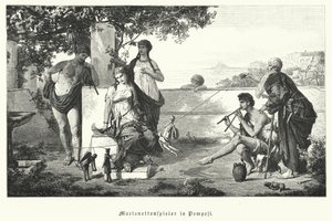 Roman puppeteers in Pompeii by German School
