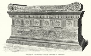 Sarcophagus of Roman soldier and consul Lucius Cornelius Scipio Barbatus in the Vatican, Rome by German School