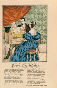 Scene Showing a Couple at the Piano, with a Love Poem Written Underneath, from Neuruppiner Bilderbogen, 1850 by German School