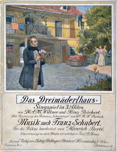 Score Cover of Das Dreimaederlhaus (The House of the Three Girls) Depicting Schubert in Front of the House by German School