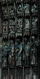 Sculptural detail from the right-hand side of the central portal, west facade, begun 1277 by German School