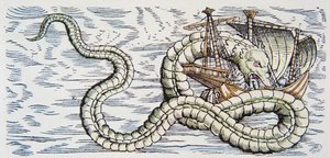Sea serpent attacks a ship
