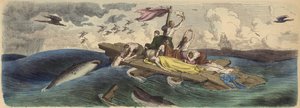 Shipwreck Survivors Adrift on a Raft in the South Seas (Coloured Engraving) by German School