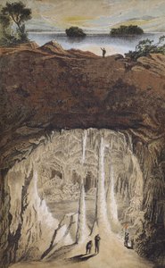 Stalactites and stalagmites in a cave by German School