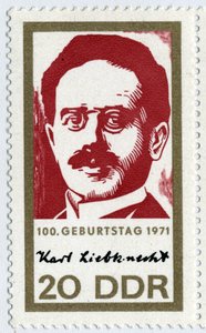 Stamp representing Karl Liebknecht, a German revolutionary communist, one of the founders of the Spartakist movement