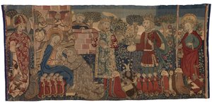 Tapestry antependium depicting the Adoration of the Magi and two saints, Nuremberg by German School