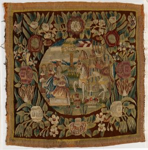 Tapestry Cushion Cover Depicting David and Abigail, Samuel XXV, Made Possibly in Hamburg, Germany, c.1615