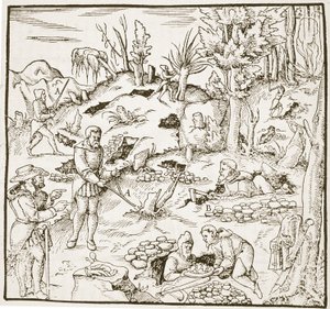 The Divining Rod, from Bergwerk Buch by Georg Agricola, Frankfurt 1580, illustrated in a History of Magic, published late 19th century