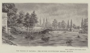 The Floods in Bavaria, the Ruined Bogenhausen Bridge, Munich by German School