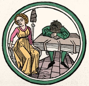 The Four Temperaments: Melancholic (sad and depressed) (Xylography, Augsburg 1480) by German School