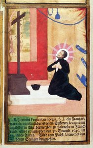 The French Father Jesuit Jean Francois Regis (1597-1640) Kneeling Before a Crucifix, from The Jesuits Martyrology, 1688 by German School