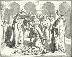 The Holy Roman Emperor Henry II receiving a blessing at the Monastery of St Vitus in Verdun by German School