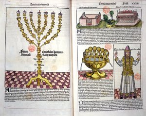 The Menorah and a Hebrew Priest, from the Nuremberg Chronicle by Hartmann Schedel (1440-1514) 1493