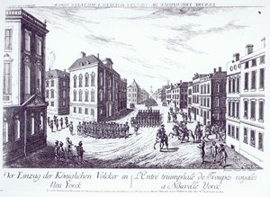 The Triumphant Entry of the Royal Troops into New York, 1776, engraved by Francois Xavier Habermann by German School
