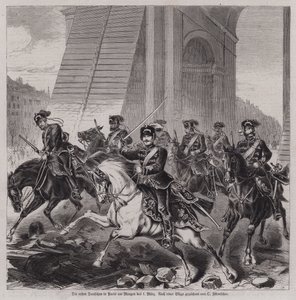 The first German soldiers entering Paris to occupy the city after the end of the Franco-Prussian War by German School