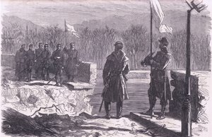 The peace negotiations-a meeting at the Bridge of Sevres, Cassells History of the War between France and Germany published by Cassell and Company Limited, c.1890