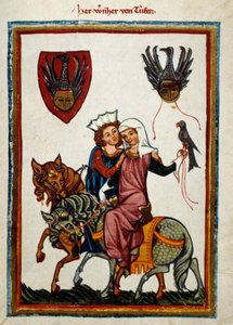 The pleasures of hunting: King Conradin of Hohenstaufen hunting falcon by German School